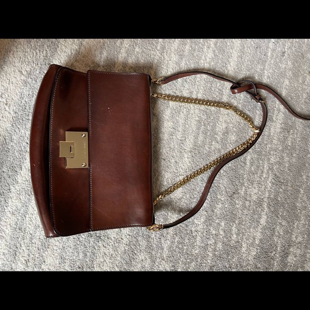 Jimmy Choo Brown Leather Shoulder Bag with Gold Hardware